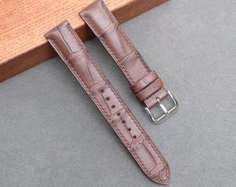 Cinturino Bordeaux Vera Pelle Coccodrillo 21/18mm Fatto A Mano Fibbia - Foto 6