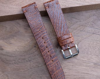 Correa de reloj de piel de avestruz marrón fina, hecha a mano: personalizada. Todos los tamaños.