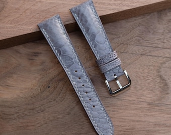 Correa de reloj de piel de pata de avestruz gris: hecha a mano, personalizada, a medida. Todos los tamaños.