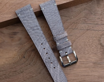 Correa de reloj de piel de pata de avestruz gris: Forro Zermatt hecho a mano. Personalizada. Todas las tallas.