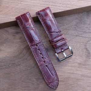 Burgundy Alligator Leather Watch Strap-Handmade leather watch strap. Personalized Watch Strap, Custom Watch Strap.All Size. 22mm,20mm,19mm