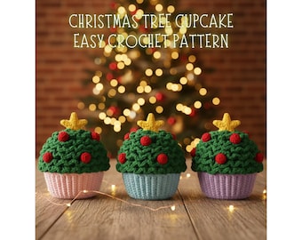 Christmas Crochet pattern, Christmas cupcake crochet pattern, christmas tree crochet pattern,  Christmas amigurumi pattern, Crochet pattern
