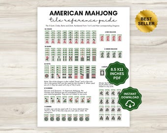 American Mahjong Tile Reference Guide Printable PDF | Mahjong Cheat Sheet | Tile Identification Chart | Mahjong Tile Reference Cheat Sheet