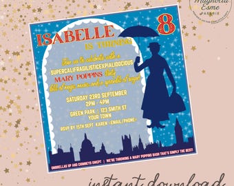 Mary Poppins Birthday Invitation Editable Printable