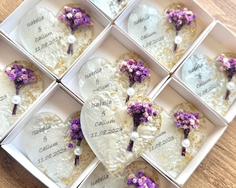 Imán personalizado para invitados, imán de resina epoxi, regalo de compromiso, recuerdos para despedida de soltera, imán de flores secas para invitados, regalos de boda, imán de boda