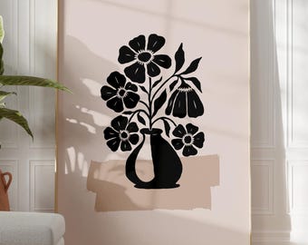 Minimalist Black Flower Vase Art Print | Botanical Decor (Digital Download)