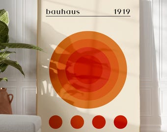 Bauhaus Printable Wall Art | Orange Modern Home Decor | Mid-Century Art Print | Digital Download