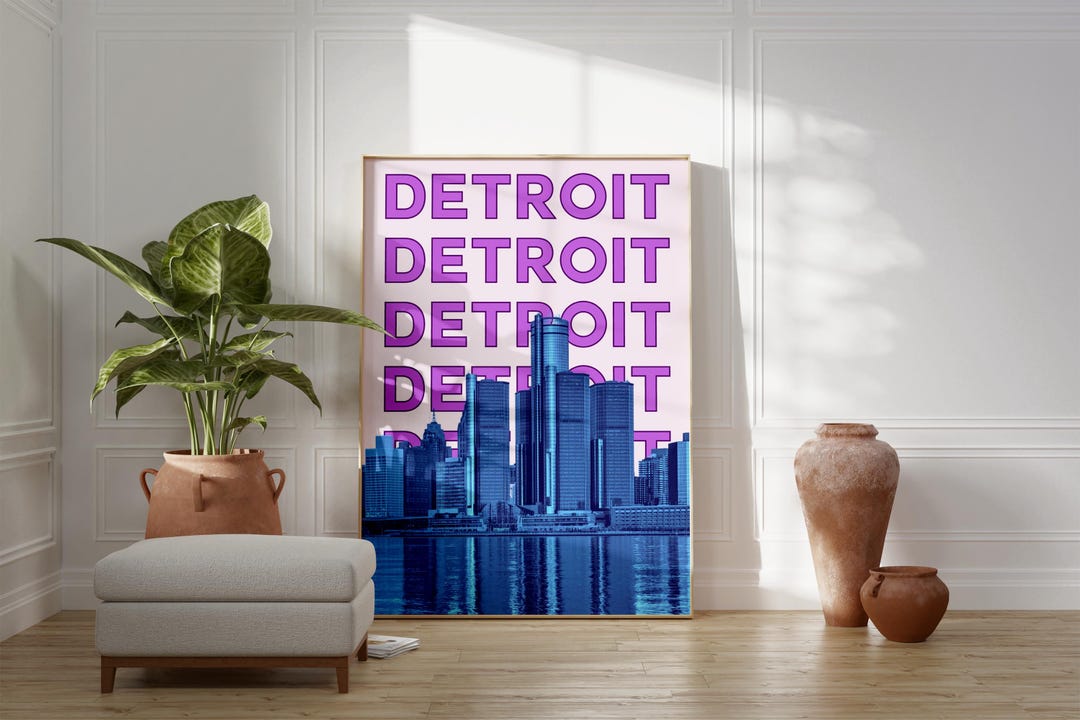 Detroit City Poster Print | Modern Wall Art | Retro Urban Travel Decor ...