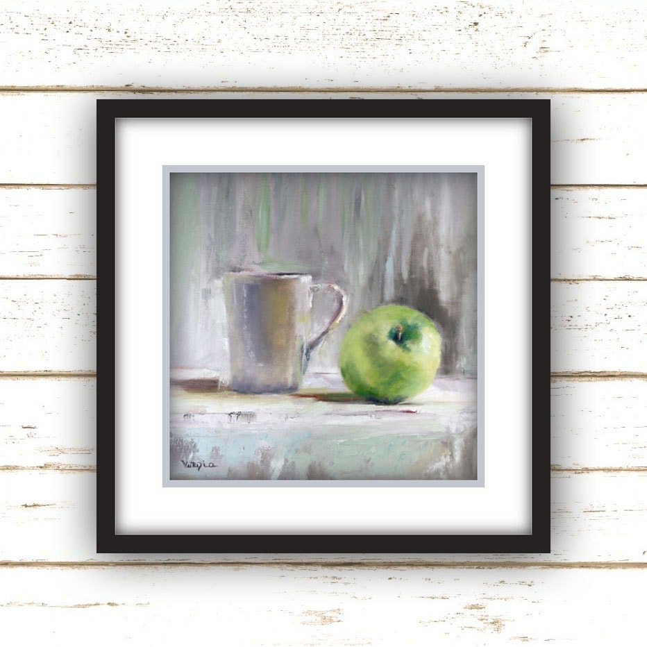 Apple Kitchen Decor Light Green Painting Farmhouse Wall Art