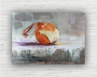 Still Life Oil Painting Prints on Canvas, Rustic Farmhouse Kitchen Art Onion Wall Art, Modern Country Dining Room Wall Decor