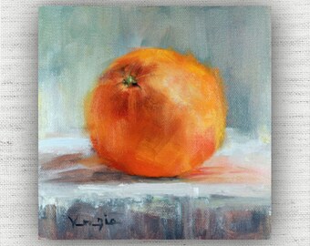 Orange Still Life Painting Prints, Rustic Country Kitchen Wall Art, Modern Farmhouse Large Canvas Artwork, Fruit Dining Room Art Work
