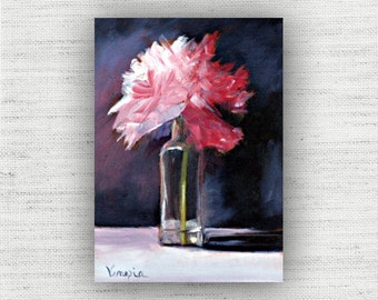 Still Life Flower Pink Peony Canvas Art, Large Ready to Hang Canvas Wall Art, Floral Kitchen Wall Decor, Cottage Style Painting Print