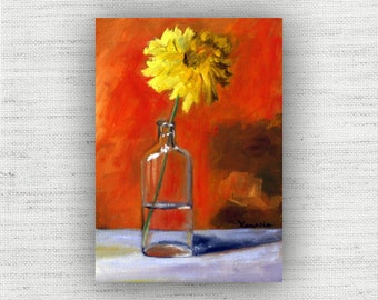 Yellow Flower Canvas Art Prints of Original Oil Painting, Large Orange Floral Wall Art Print, Colorful Dining Room Living Room Home Decor