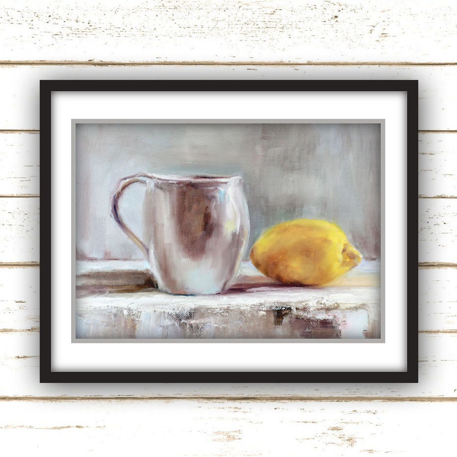 Kitchen Wall Decor Rustic Lemon Art Yellow Gray Wall Art Modern