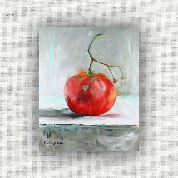 Giant Tomato Painting Print, Large Canvas Wall Art, Ready to Hang Kitchen Prints, Red Vegetable Fruit Wall Decor, Rustic Farmhouse Food Art
