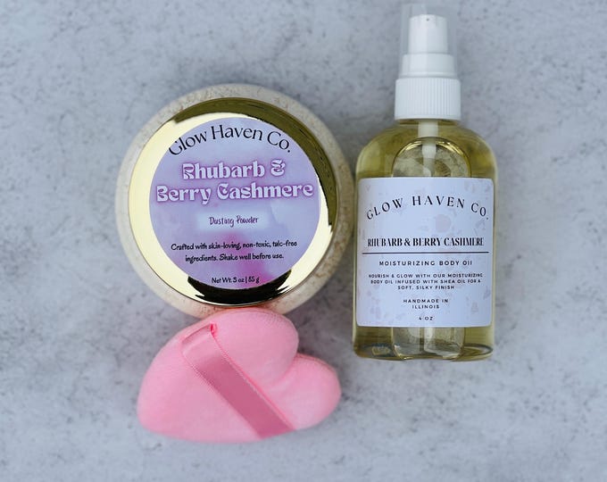 Strawberry Marshmallow Body Oil & Dusting Powder Set: Sweet Gourmand Scent