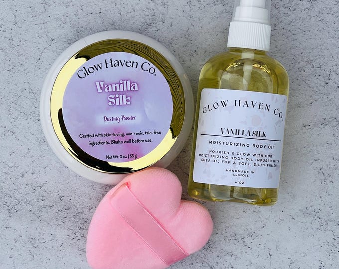 Vanilla Silk Body Oil & Dusting Powder Duo: Warm Brown Sugar Fragrance