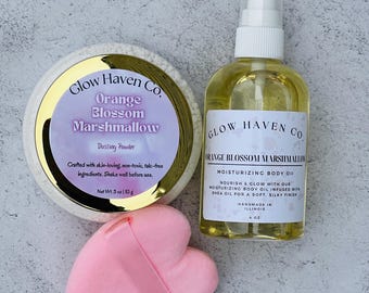 Orange Blossom Marshmallow Body Oil + Dusting Powder Set | Sweet Floral Gourmand Scent