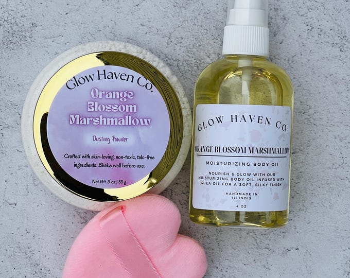 Orange Blossom Marshmallow Body Oil + Dusting Powder Set | Sweet Floral Gourmand Scent