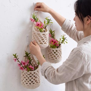 Macrame Plant Hanger Basket, Woven Nest Planter Holder for Boho Wall Decor, Plant Lover Housewarming Gift