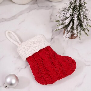 Mini Knitted Christmas Stocking Ornament, Cable Knit Holiday Tree Decor, Cozy Winter Gift Accent