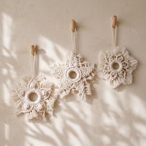 Macrame Star Wall Hanging, Boho Ornament Decor, Neutral Rustic Gift for Home