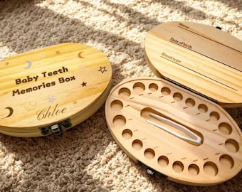 Personalized Baby Tooth Box – Custom Wooden Keepsake for Kids, Handwritten Name Memory Organizer, Baby Shower & Christmas Gift
