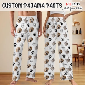 Custom Pet Face Pajama Pants For Pet Lover,Home Wear Set,Custom Photo Pajama Trousers For Wife/Husband,Personalised Dog Paw Faces on clothes