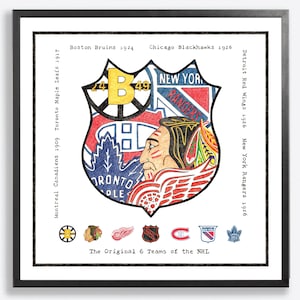 NHL Original 6 Artwork Print //  NHL Wall Art Decor, Gift for Hockey Fan, Rangers, Bruins, Canadiens, Blackhawks, Maple Leafs, Red Wings Art