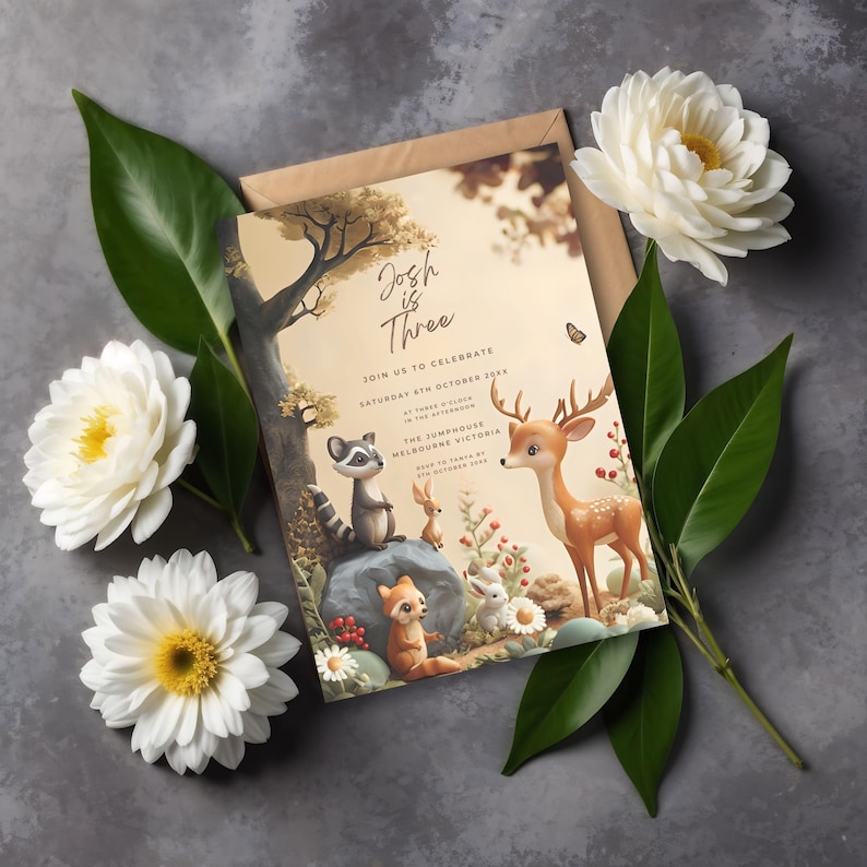 Forest Rave Invite Forest Birthday Party Invitation: Woodland Animals, Editable Canva ...