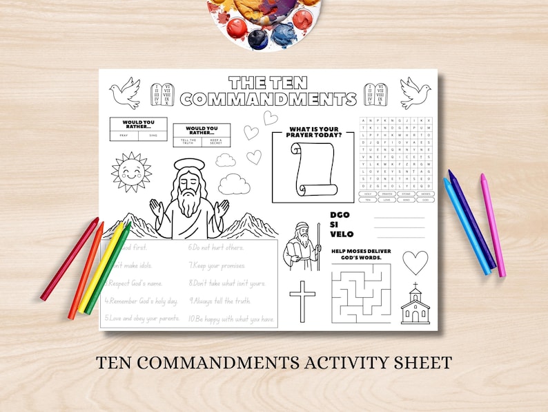 Ten Commandments Coloring Activity | Kids Bible Worksheet Printable ...
