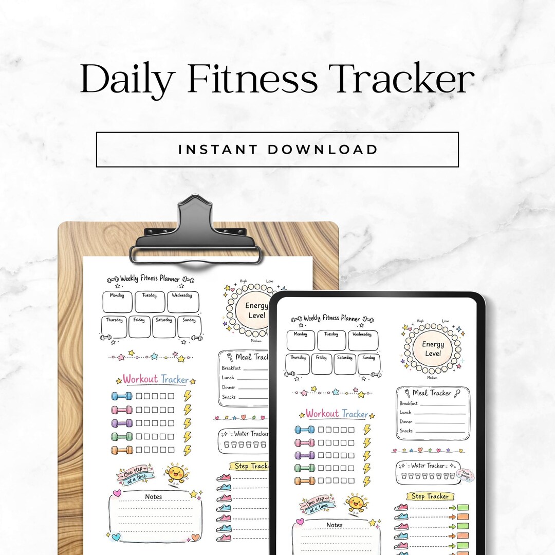 Daily Workout & Wellness Tracker Printable PDF, Cute Fitness Planner ...