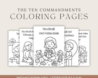 Páginas para colorear de los Diez Mandamientos, actividad para la escuela dominical, lección bíblica (descarga digital, tamaño carta 8,5 x 11)