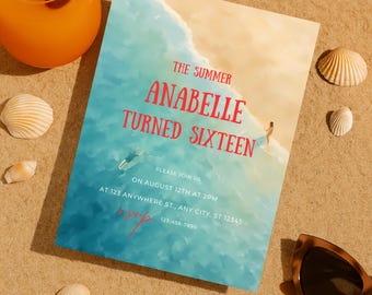 Summer Birthday Invitation, Coastal Beach Party, Editable Evite (Digital Download)