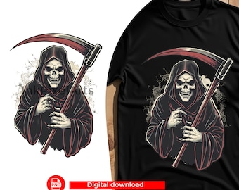 Grim Reaper Skull PNG: Gothic Horror Digital Art (Digital Download)