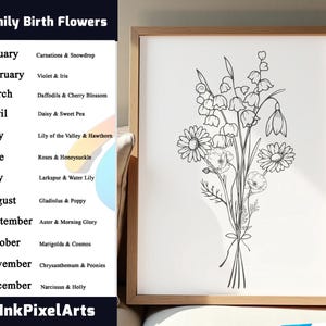Custom Family Birth Flower Tattoo Design: Fine Line Floral Art
