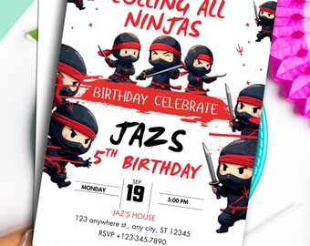 Customizable Ninja Birthday Card: Martial Arts Theme (Canva Template)