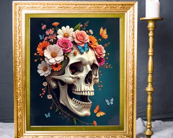 Floral Skull Print: Gothic Botanical Wall Art (Digital Download)