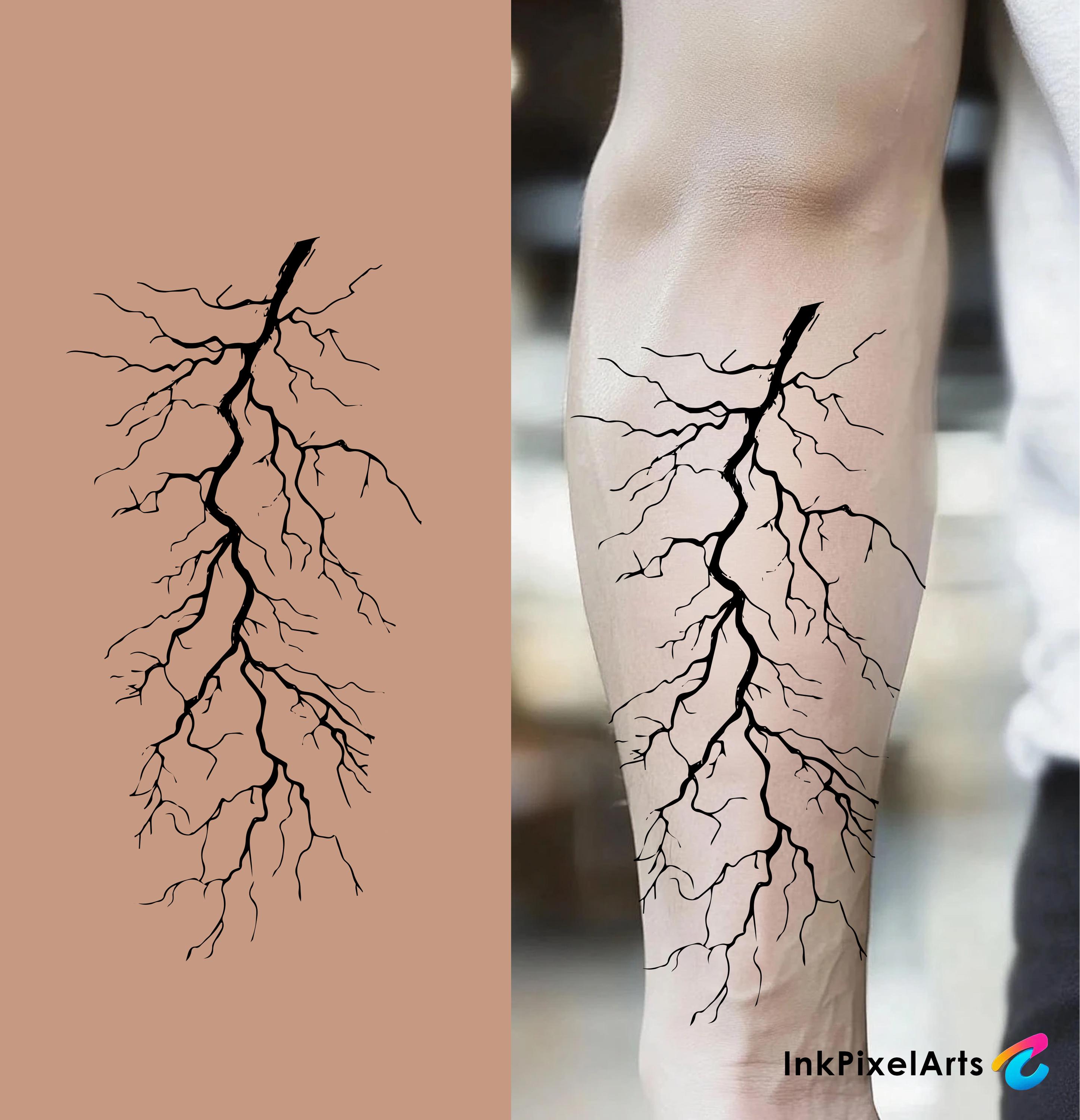 トライバルブラックワークタトゥーデザイン：左右対称の前腕/手首