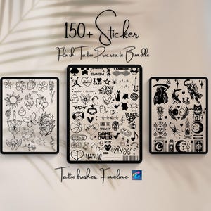 150 Fineline Tattoo Flash Stencil Designs: Printable PNG Bundle (Digital Download)