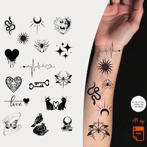 Mystic Tattoo Bundle – 16 Minimalist Black Ink Digital Designs