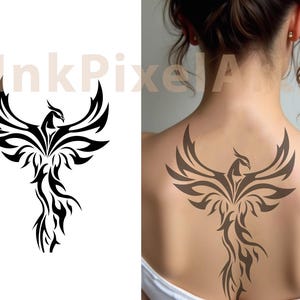 Tribal Phoenix Tattoo Design: Black Ink Rebirth Symbol (Digital Download)