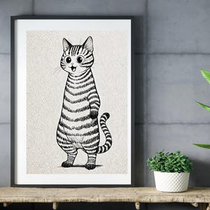 Stampa di gatti dei cartoni animati: decorazione murale in bianco e nero per la cameretta dei bambini