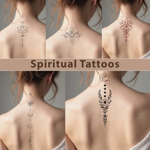 Spiritual Tattoo Designs | Back Line Tattoo Set | Celestial & Floral Tattoo Stencils | Digital Download | Boho Temporary Tattoo Art