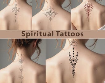Celestial Tattoo Stencils: Floral Back Line Art (Digital Download, 6 PNG Designs)