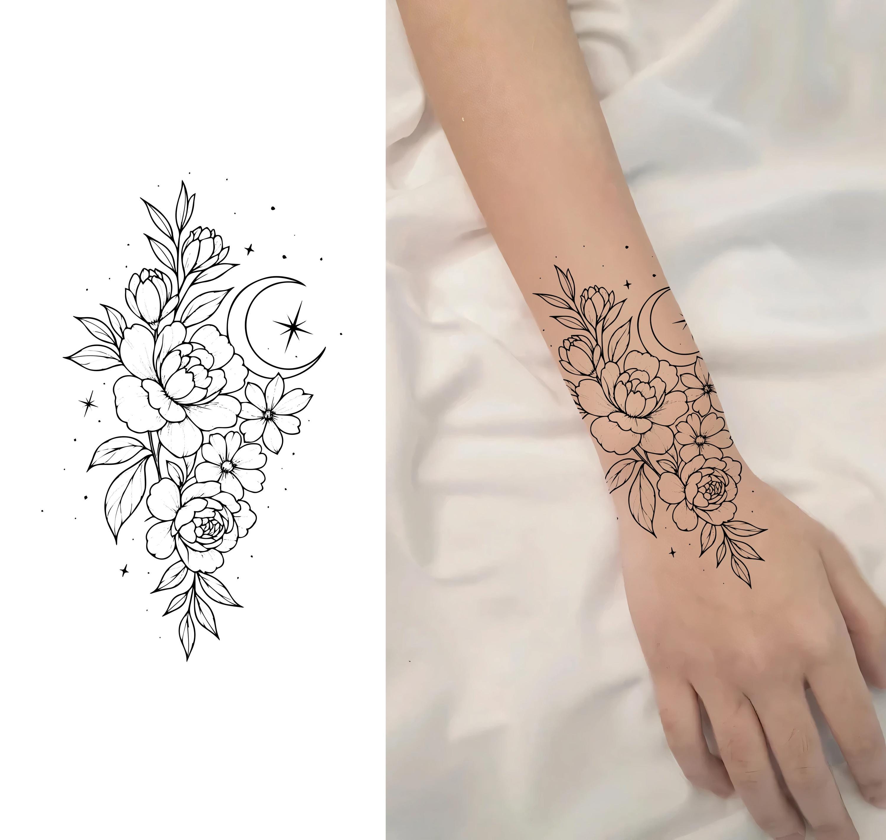 Floral forearm tattoo design - Etsy België, image size:3000x2843