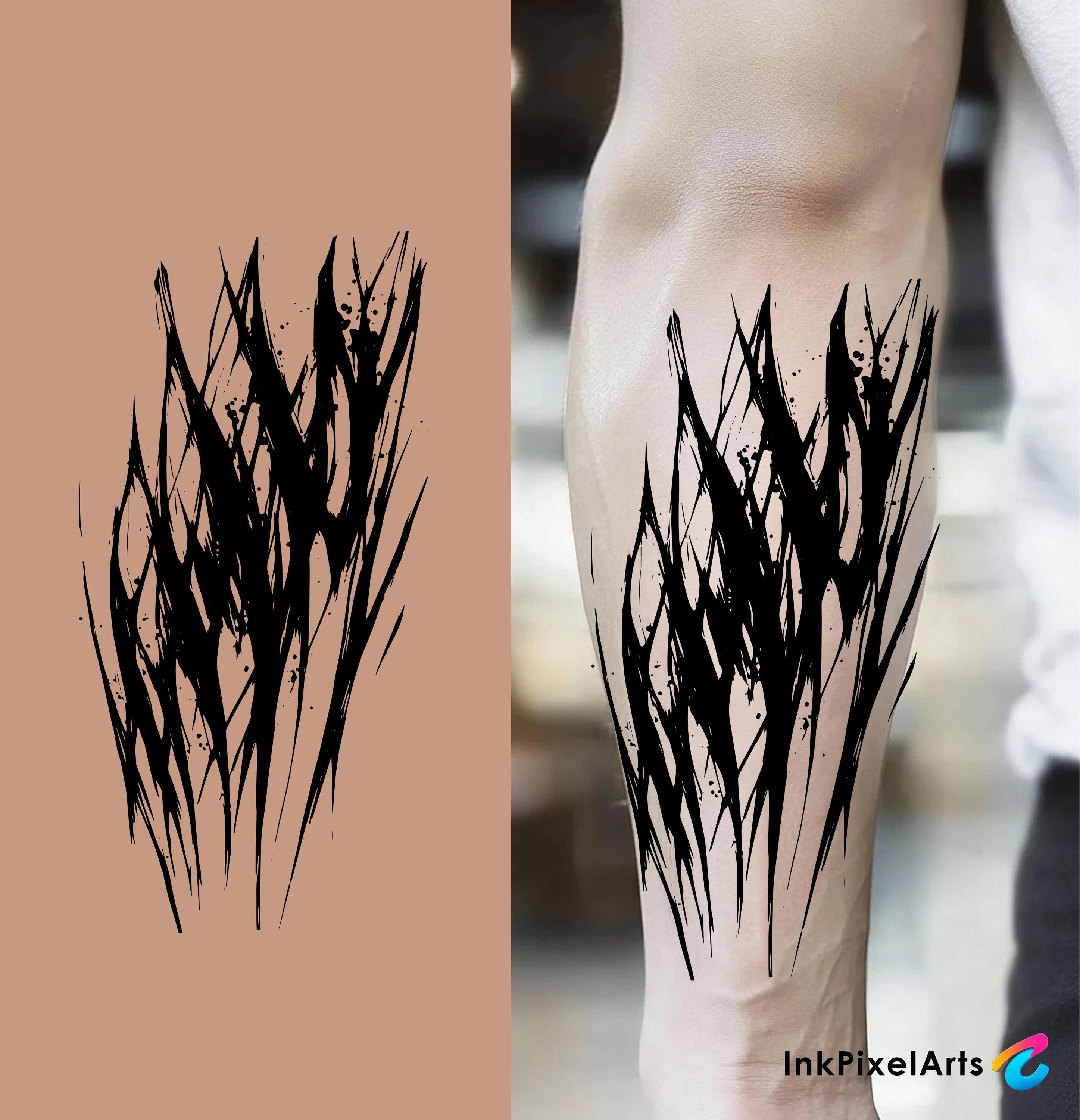 トライバルブラックワークタトゥーデザイン：左右対称の前腕/手首