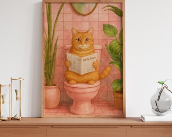 Funny Cat Bathroom Print: Humorous Toilet Wall Art (Digital Download)