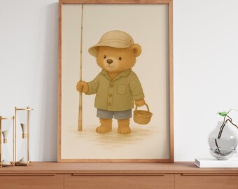 Teddy Bear Fishing Print: Nursery Kids Room Decor (Digital Download)