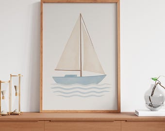 Vintage Sailboat Print: Blue Nautical Nursery Art (Digital Download)